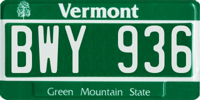 VT license plate BWY936