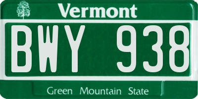 VT license plate BWY938