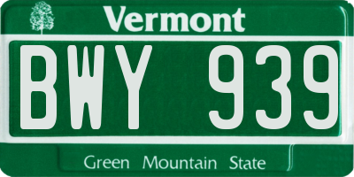 VT license plate BWY939