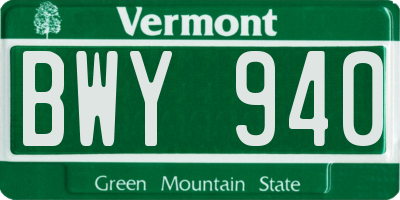VT license plate BWY940