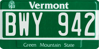VT license plate BWY942