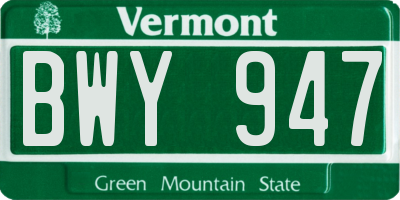 VT license plate BWY947