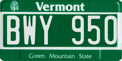 VT license plate BWY950