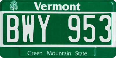 VT license plate BWY953