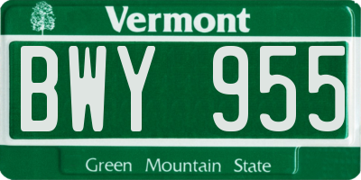 VT license plate BWY955