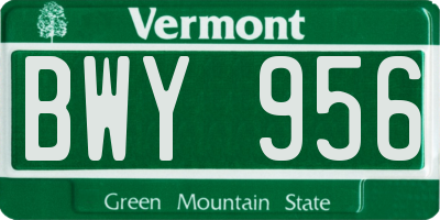 VT license plate BWY956