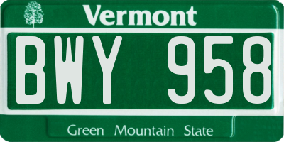 VT license plate BWY958