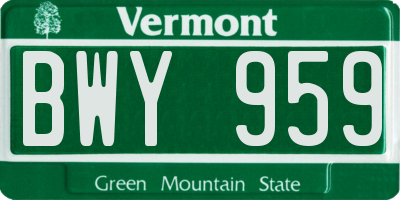 VT license plate BWY959