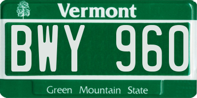 VT license plate BWY960