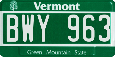 VT license plate BWY963