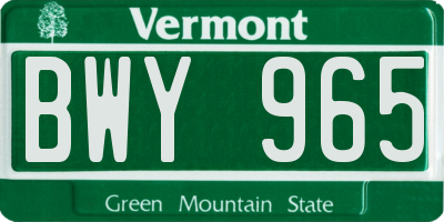 VT license plate BWY965