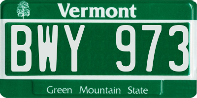 VT license plate BWY973