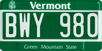 VT license plate BWY980