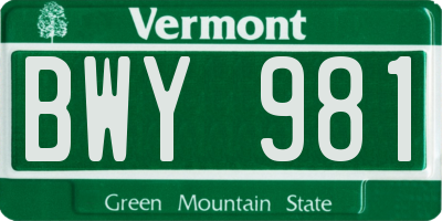 VT license plate BWY981