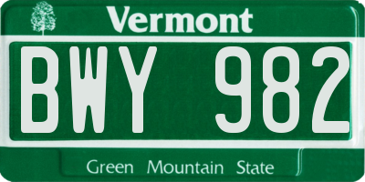 VT license plate BWY982