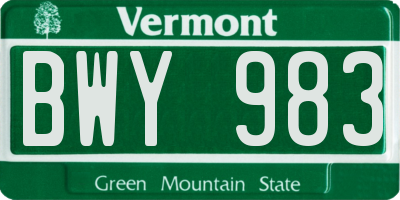 VT license plate BWY983