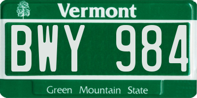 VT license plate BWY984