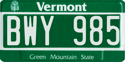 VT license plate BWY985