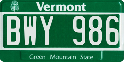 VT license plate BWY986