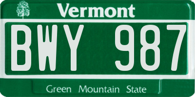 VT license plate BWY987