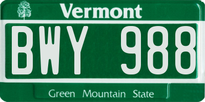 VT license plate BWY988