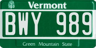 VT license plate BWY989
