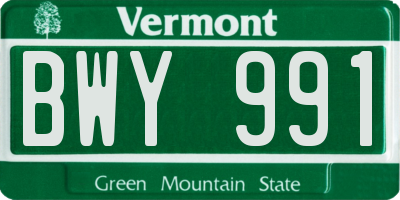 VT license plate BWY991