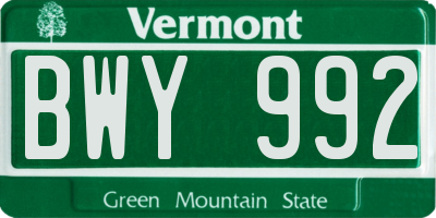 VT license plate BWY992