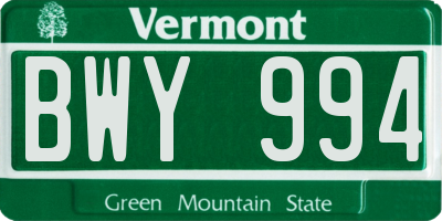 VT license plate BWY994