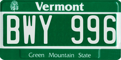 VT license plate BWY996