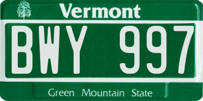 VT license plate BWY997