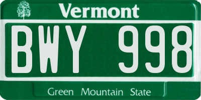 VT license plate BWY998