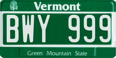VT license plate BWY999