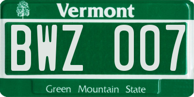 VT license plate BWZ007