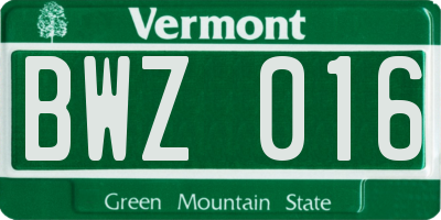 VT license plate BWZ016