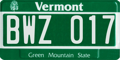 VT license plate BWZ017