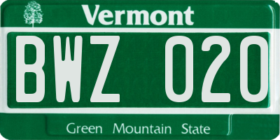 VT license plate BWZ020