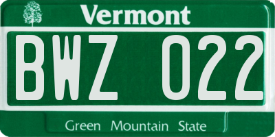 VT license plate BWZ022