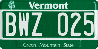 VT license plate BWZ025