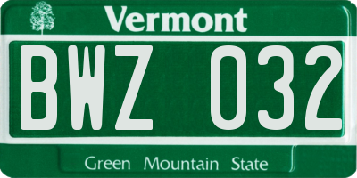 VT license plate BWZ032