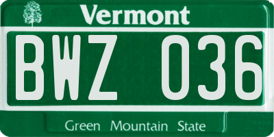 VT license plate BWZ036