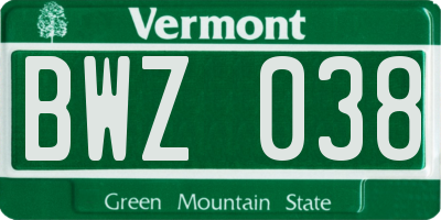 VT license plate BWZ038
