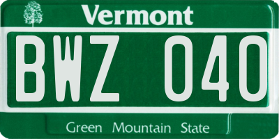 VT license plate BWZ040