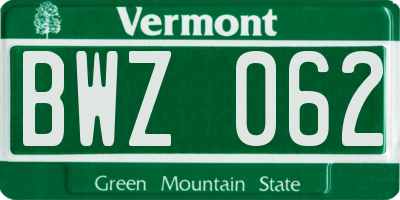 VT license plate BWZ062