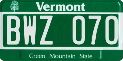 VT license plate BWZ070