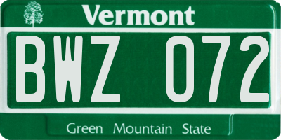VT license plate BWZ072