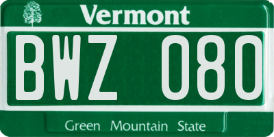 VT license plate BWZ080