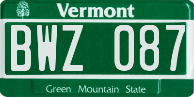 VT license plate BWZ087