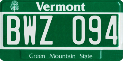VT license plate BWZ094