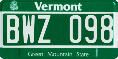 VT license plate BWZ098